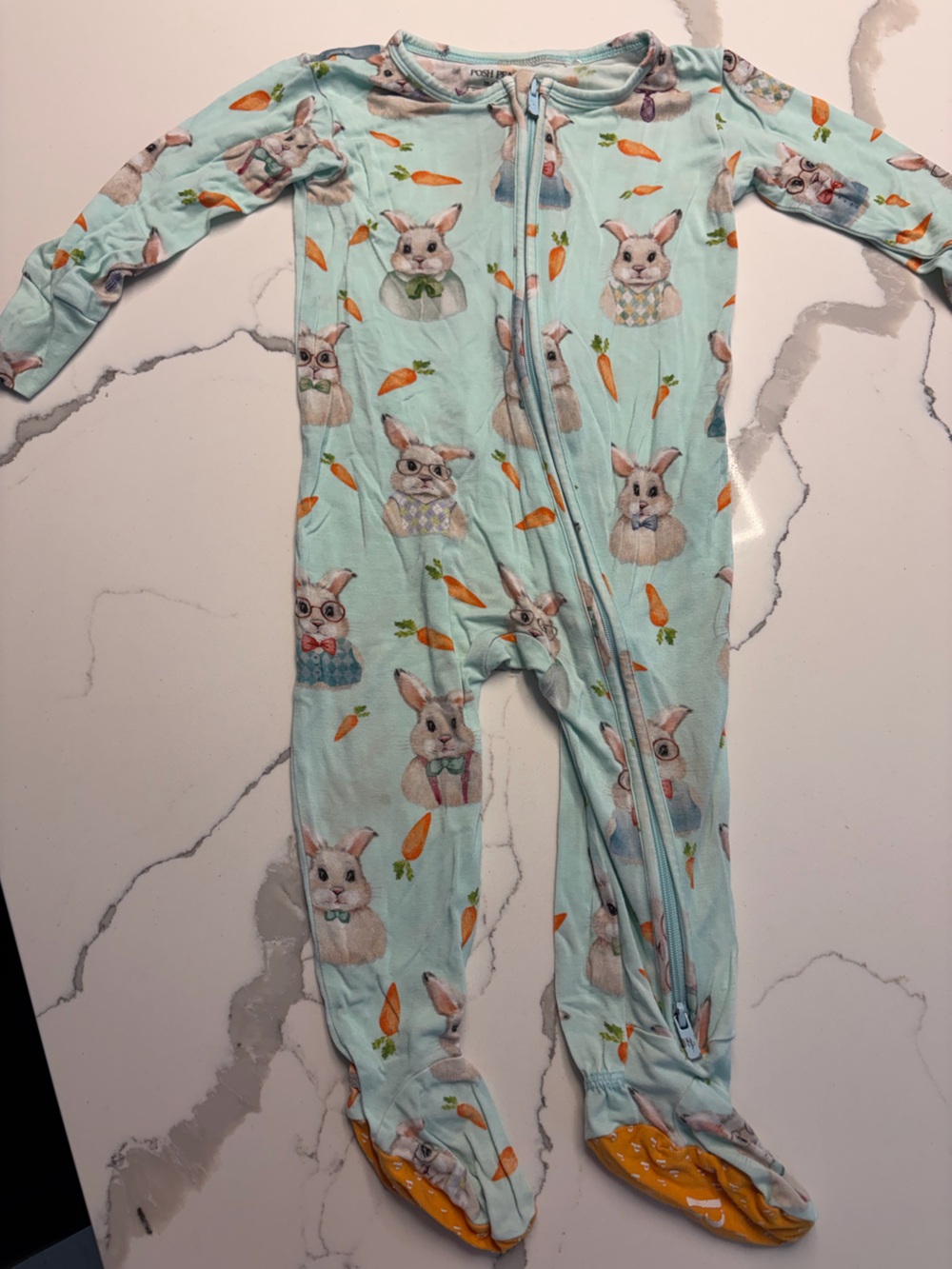 Posh Peanut Bamboo Convertible Footie Pajamas – Bunny Print – 18–24 Months